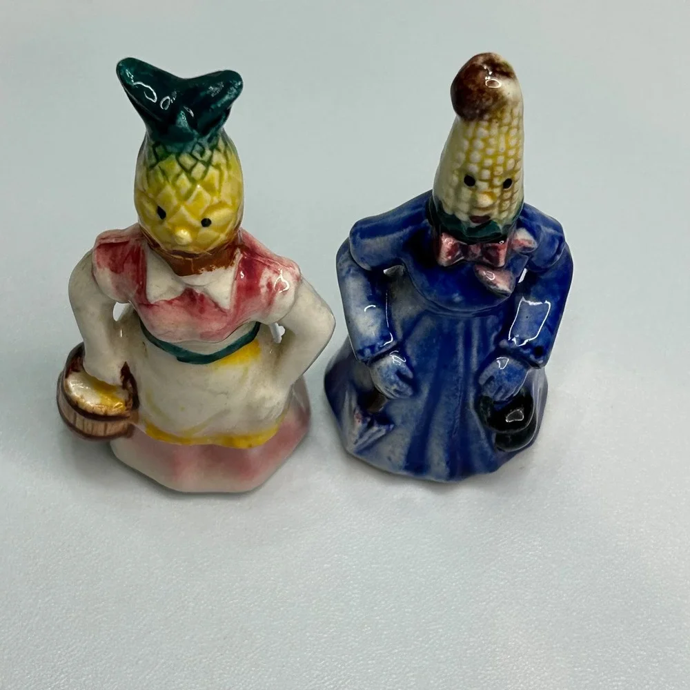 Vintage Anthropomorphic Corn and Pineapple Women Salt and Pepper Shakers Japan